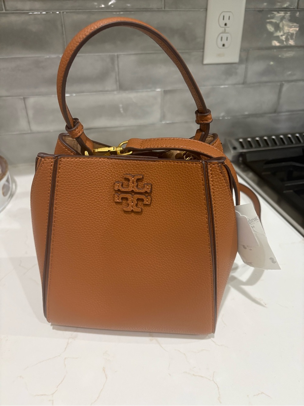 Tory Burch Mini Top-Handle Bag in Saddle Brown with Gold Hardware